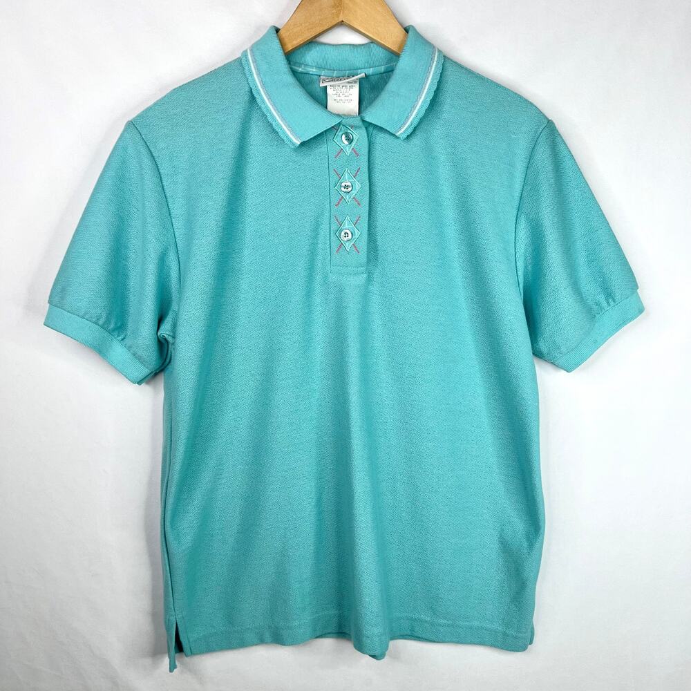 Vintage Jantzen Classics Blue Collared Short Sleeve Blouse M